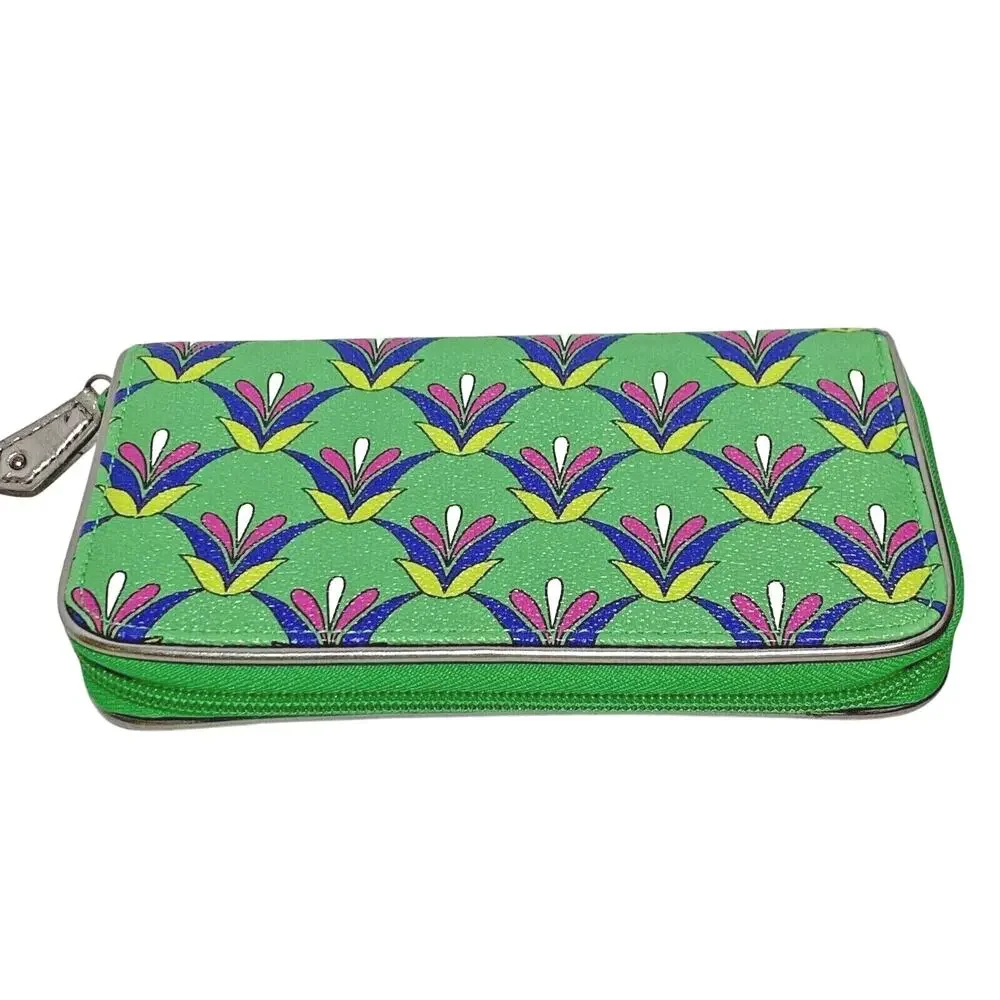Vera Bradley Wallet Zip Around Accordion Style Green Blue Pink Unique Geometric